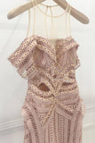 Beautiful A-Line Short Sleeves Asymmetry Pink Lace Prom Dress PFP0206