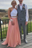 Two Pieces A Line Long Chiffon Prom Dresses With White Lace PFP0211