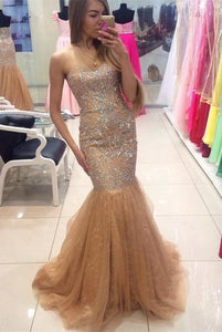 Gorgeous Mermaid Tulle Beading Sweetheart Lace Up Prom Dresses PFP1111