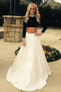 Black And White Two Pieces A-line Long Sleeves Prom Dresses PFP1113