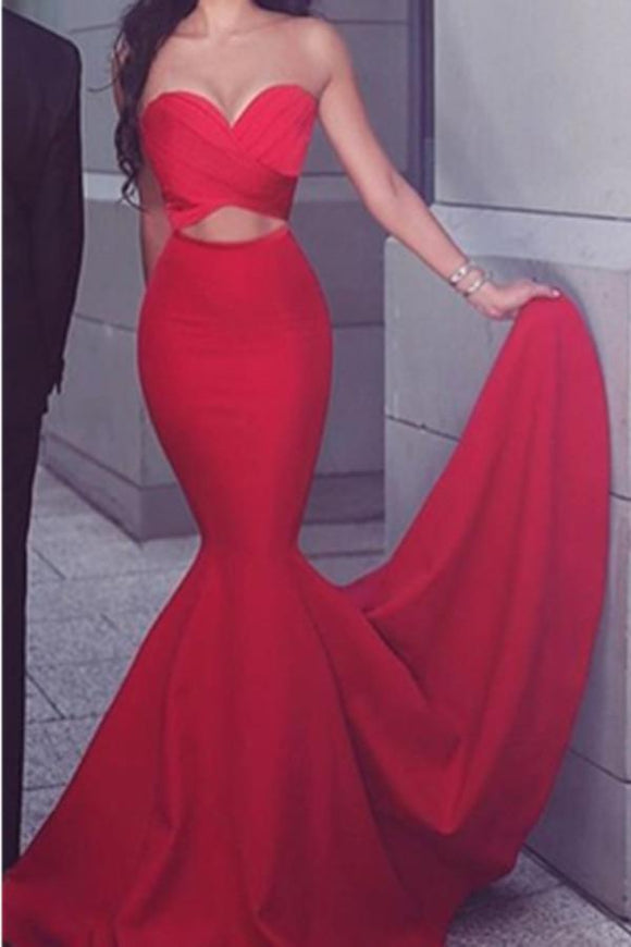 Sexy Simple Red Mermaid High Quality Sweetheart Prom Dresses PFP1141
