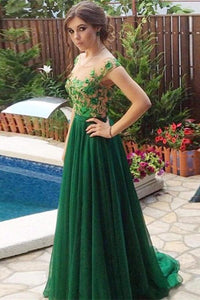 Green Long A-line Lace High Low Handmade Simple Cheap Prom Dresses PFP1147