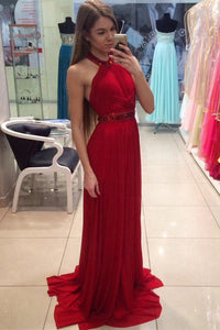 Nice Red Long High Low Open Back Beading Cheap Prom Dresses PFP1148