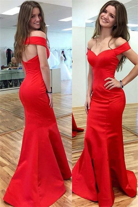 Simple Cheap Handmade Sexy Red Satin Mermaid Long Prom Dresses PFP1157