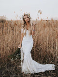 New Arrival Ivory Mermaid Lace Off the Shoulder Beach Wedding Dress PFW0016