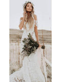 New Arrival Ivory Mermaid Lace Off the Shoulder Beach Wedding Dress PFW0016