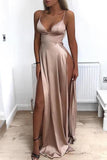 A Line Spaghetti Straps Sexy Slit Prom Dresses. Cheap Long Evening Dress PFP0517