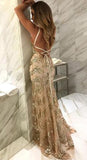 Modest Spaghetti Straps Mermaid Sexy Long Criss Cross Prom Dresses PFP0248