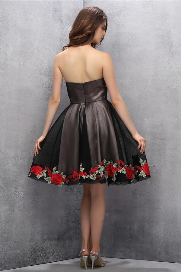 handmade homecoming dresses Cute A Line V Neck Pink Satin Short Homecoming Dresses with Handmade  Flowers AB24081803 – Anniebride main image 1