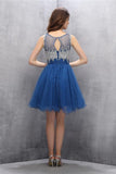 Blue Beading A-line Tulle Elegant Homecoming Dresses PFP1166