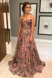 Unique A-Line Sweetheart Sweep Train Floral Printed Chiffon Prom Dress with Beading Split PFP0254