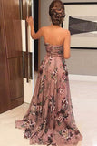 Unique A-Line Sweetheart Sweep Train Floral Printed Chiffon Prom Dress with Beading Split PFP0254
