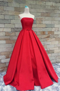 Modest Light Red Strapless Long Beautiful Handmade Satin Prom Dresses PFP1167