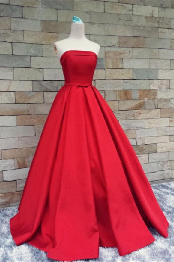 Modest Light Red Strapless Long Beautiful Handmade Satin Prom Dresses Promfast Modest Light Red Strapless Long Beautiful Handmade Satin Prom Dresses Promfast