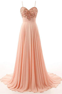 Pretty Pink Long Beading High Low Chiffon Prom Dress With Straps PFP1170