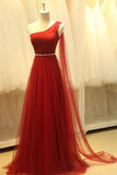 Real Beautiful Long One Shoulder High Low Tulle Prom Dresses PFP1171
