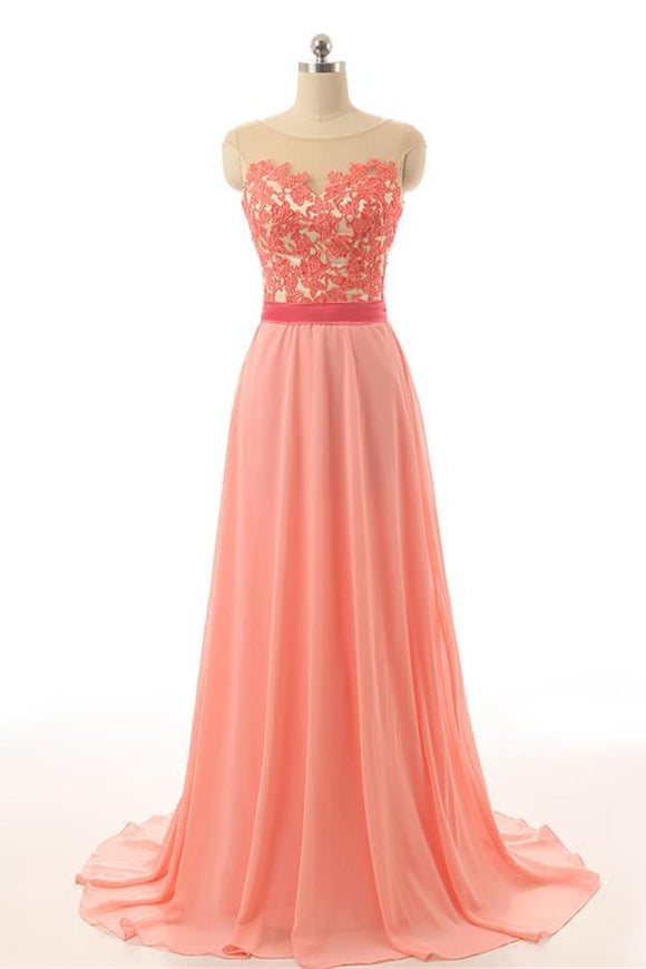Lovely Handmade Lace Long Open Back Prom Dresses For Girls PFP1175