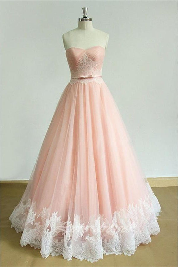 Real Beautiful Handmade Strapless Long Pink Lace Prom Dresses PFP1178