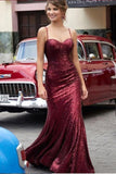 Charming Burgundy Sequin Sparkly Prom Dresses,Long Straps Party Dresses PFP0266