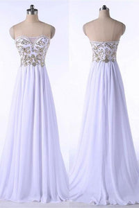 Elegant White Chiffon High Low Beading Sweetheart Neckline Prom Dresses PFP1180
