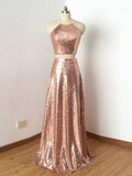 New Arrival Two Piece Sequined Cheap Long A Line Prom Dress PFP0267