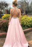 Fashion A-line Pink High Neck Sexy Back Cheap Beading Prom Dress PFP0268