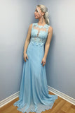 Elegant A-line Blue Chiffon Long Lace Appliques Prom Dress PFP0274