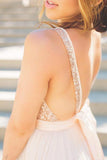 Unique Long Chiffon Sequin V-neck Backless Prom Dresses PFP0275