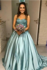 Princess Blue Beaded Sweetheart Strapless Ball Gown Long Prom Dresses PFP0282