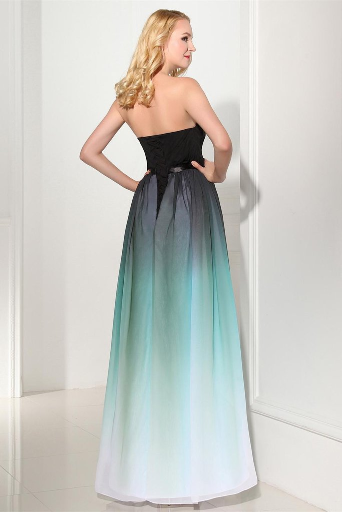2019 Charming Back Up Lace Ombre Gradient Chiffon Long Prom Dresses PF   Promfast