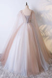 Romantic Tulle V neck Long Evening Dress,Lace Appliques Senior Prom Dress PFP0286