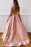 Promfast Ball Gown Spaghetti Straps Cross Back Blush Pink Long Prom Dresses PFP1881