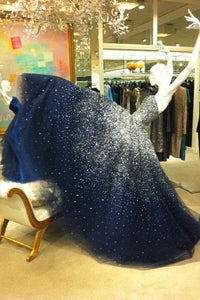 Real Beauty Long Ball Gown Strapless Sequin Shiny Modest Prom Dresses PFP1193
