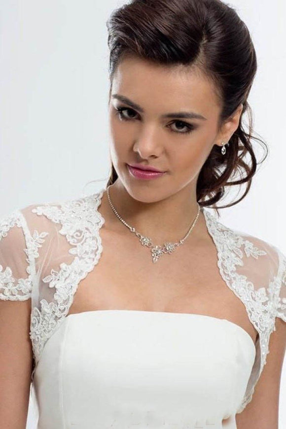 Cap Sleeve Lace Bolero Jacket Ivory Lace Bridal Top, Cheap Lace Appliq Promfast Cap Sleeve Lace Bolero Jacket Ivory Lace Bridal Top, Cheap Lace Appliq Promfast