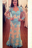 Lace Beading Mermaid Open Back Long Sleeves Modest Prom Dresses PFP1203