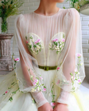 Promfast A-line Long Sleeves Tulle Long Prom Dress With Embroidery PFP1883
