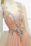 Pretty Pink High Low Backless Beading Long Chiffon Prom Dresses PFP1208
