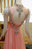 Pretty Pink High Low Backless Beading Long Chiffon Prom Dresses PFP1208