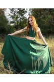 Green Two Pieces A Line Simple Long V Neck Prom Dresses PFP0310