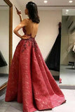 Modest A-Line Round Neck Backless Sweep Train Lace Prom Dress with Appliques PFP0313