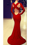 Light Red Simple Open Back Long Sleeves Cheap Prom Dresses PFP1217