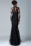 Charming Long Sleeves High Neck Black Lace Mermaid Prom Dresses PFP1218
