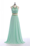 Pretty Mint Green Long Chiffon Beading Backless Prom Dresses With Spaghetti PFP1219