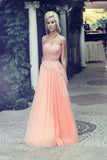 Pretty Pink Long Sweetheart Lace Beading Open Back Prom Dresses PFP1224