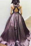 Elegant V Neck A Line Chocolate Long Prom Dress Ball Gown With Pockets PFP0326