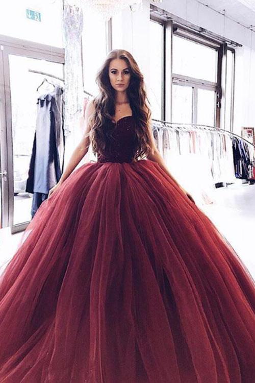 Princess Burgundy Strapless Ball Gown Long Evening Prom Dresses PFP032 Promfast Princess Burgundy Strapless Ball Gown Long Evening Prom Dresses PFP032 Promfast