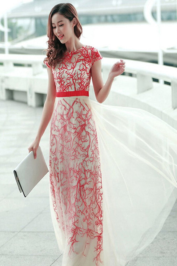 Real Pretty Long Elegant High Low Short Sleeves Simple Prom Dresses PFP1231