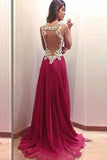 Open Back Chiffon Lace Long Simple Cheap Prom Dresses PFP1232