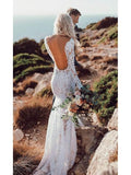 See Through Lace Long Sleeve Backless Mermaid Wedding Dress PFW0019