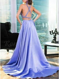 Two Piece Halter Keyhole Beaded Satin A Line Elegant Lavender Long Prom Dress PFP0333